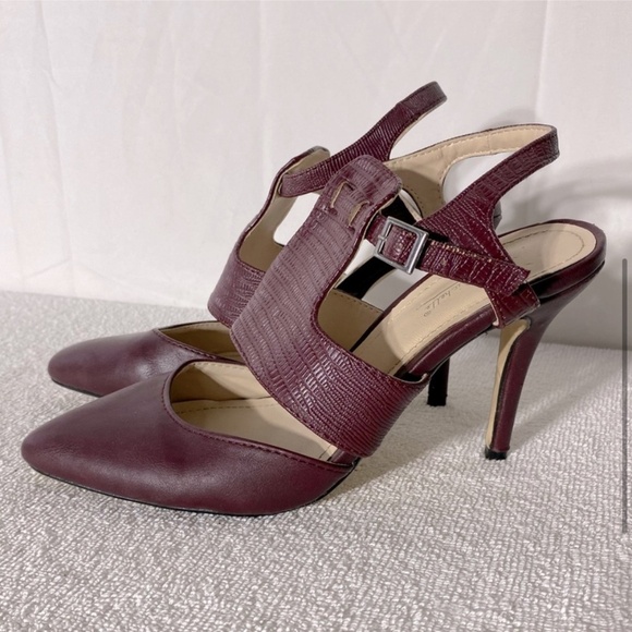 5/$25 Anne Michelle Burgundy Faux Leather Pointed Toe Sling Back Heels 8.5 - Picture 4 of 13
